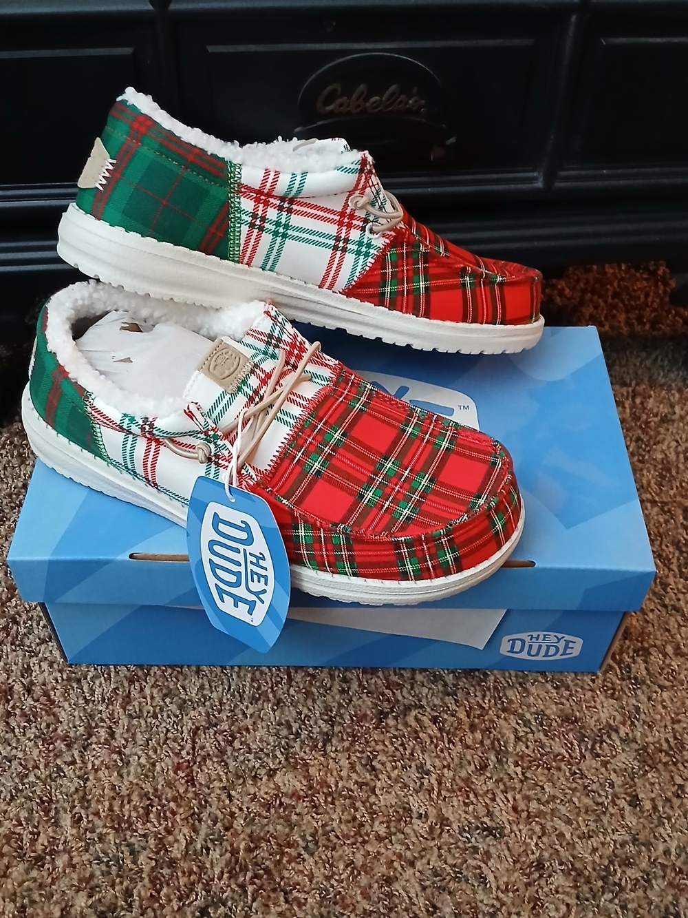 Hey Dude Kids Holiday Plaid Slip-On Shoes in Red, Green, White